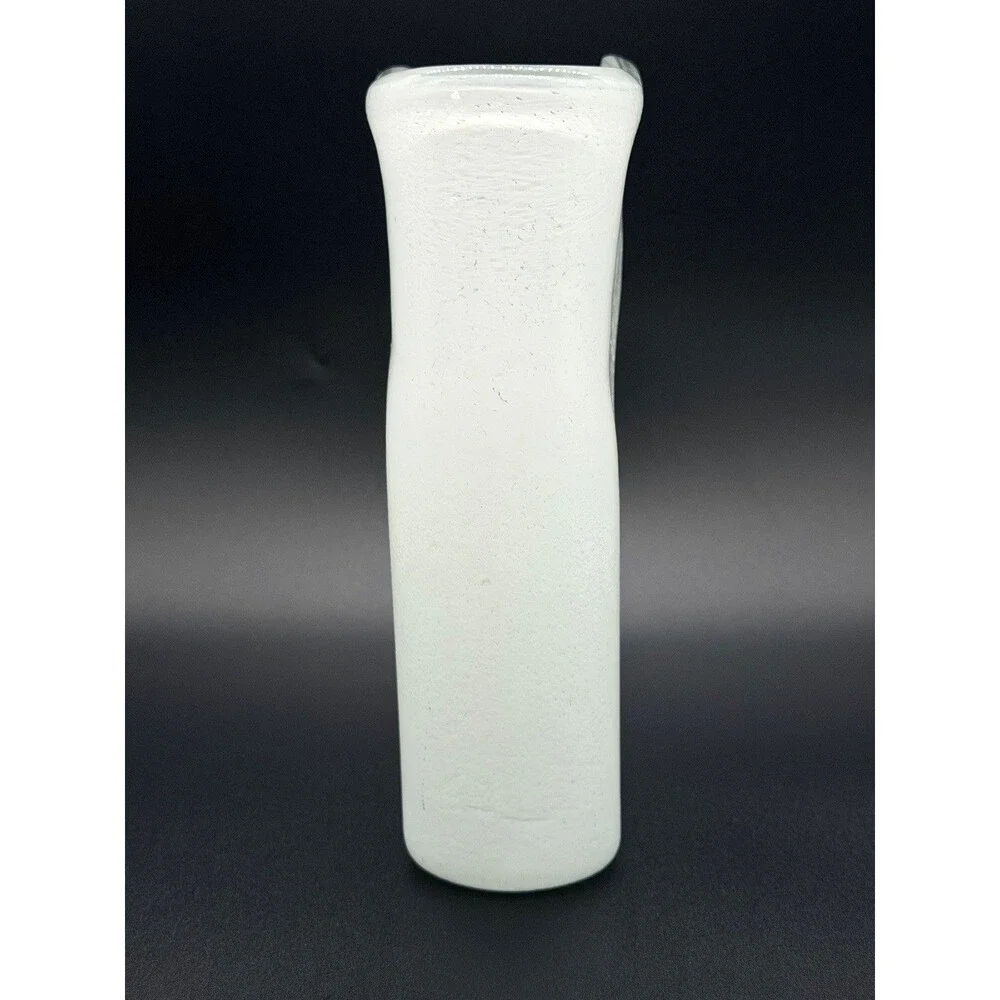 VTG White Enamel Mottled Glass Flat Pillow Vase 8.5